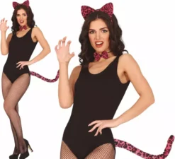 Kit tigre fucsia per adulti: fascia per capelli, papillon e coda
