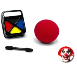 Kit trucco clown: tavolozza, pennello e naso