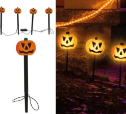 4 Lanterne Zucca con Luce per Giardino 33 cm