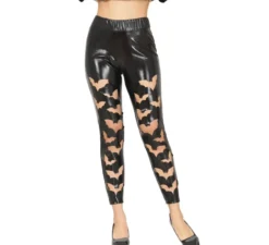 Leggings in ecopelle pipistrelli neri da donna