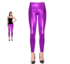 Leggings lilla metallizzato da donna