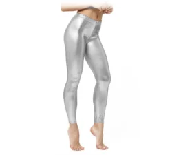 Leggings metallizzati argento per donna