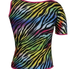 Maglietta da donna con stampa zebra multicolore in stile anni '80