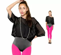Maglietta nera in rete anni '80 da donna