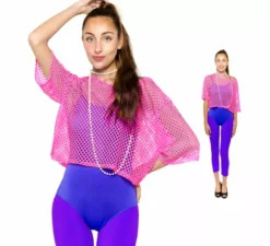 Maglietta rosa in rete anni '80 da donna