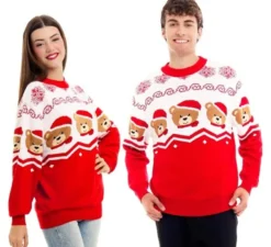 Maglione natalizio con orsi rossi e bianchi per adulto