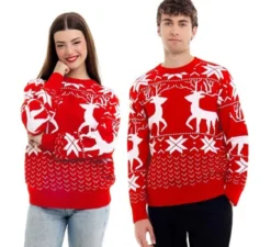 Maglione natalizio con renna Greca rossa per adulti