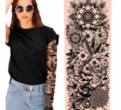 Manica per tatuaggio floreale in bianco e nero per adulti