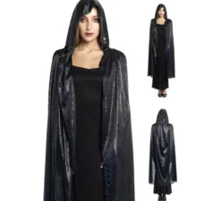 Mantello con cappuccio nero da 120 cm