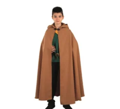 Mantello lungo medievale marrone con cappuccio per bambini