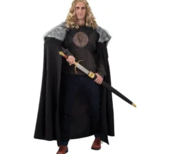 Mantello Nero di Guardiano Medievale con capelli
