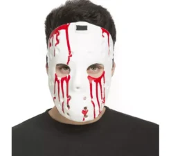 Maschera bianca da hockey psicopatico con sangue