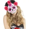 Maschera Catrina con fiori rosa e neri