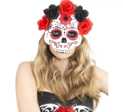 Maschera Catrina con Fiori Rossi e Neri