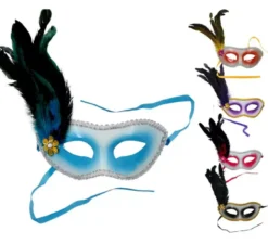 Maschera con piume nere sui lati colori assortiti