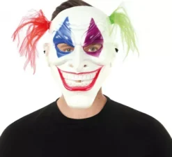 Maschera da clown con capelli in plastica bicolore
