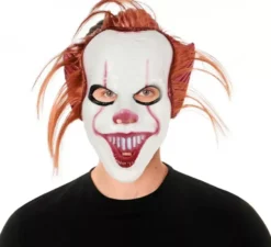 Maschera da clown con capelli in plastica rossa