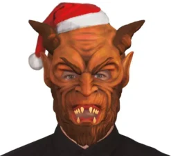 Maschera da demone Krampus con cappello da Babbo Natale