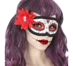 Maschera del giorno dei morti con fiore rosso