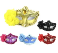 Maschera di Carnevale con Fiori e Gemme Colori Assortiti