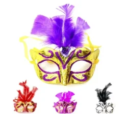 Maschera di Carnevale con piume corte in colori assortiti