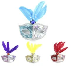Maschera di Carnevale in argento con piume di colori assortiti