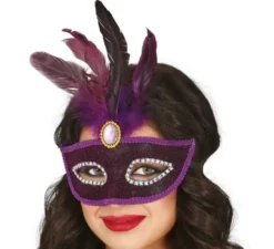Maschera di piume lilla per adulti