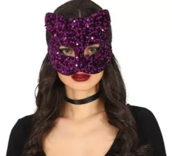 Maschera Gatto Grande con Paillettes Lilla