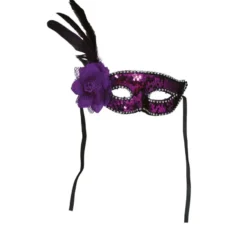 Maschera per adulti con paillettes lilla e piuma