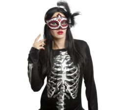 Maschera per occhi catrina con penna nera