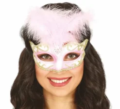 Maschera rosa con piuma