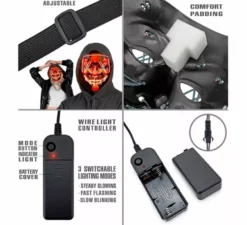 Maschera spaventosa da killer con LED rosso