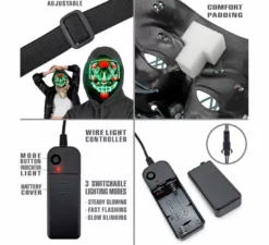 Maschera spaventosa da killer con LED verde