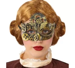 Maschera steampunk con ingranaggi dorati 19x9 cm