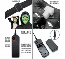 Maschera teschio argentata con LED colorati