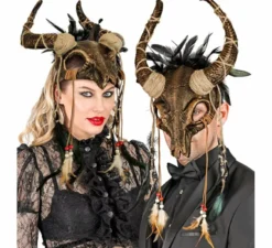 Maschera teschio sciamanico con piume