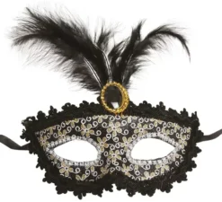 Maschera veneziana nera con piuma