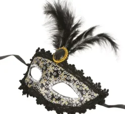 Maschera veneziana nera con piuma