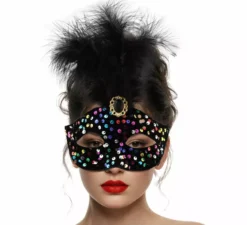 Maschera veneziana nera con piume