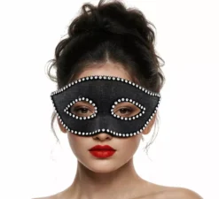 Maschera veneziana nera con strass