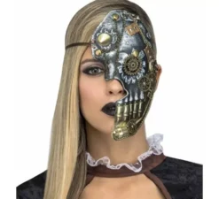 Mezza maschera steampunk con catena