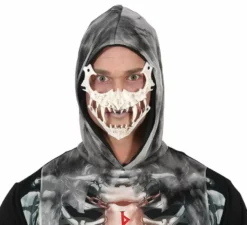 Mezza maschera teschio con zanne lunghe in pvc