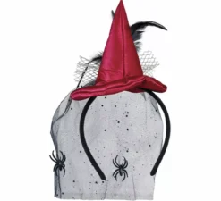 Mini fascia per cappello da strega rossa con velo