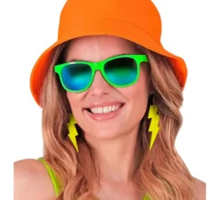 Occhiali al neon anni '80 con lenti multicolori