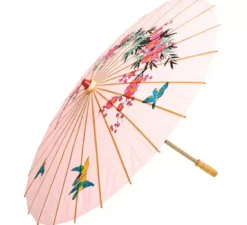 Ombrellone cinese in carta rosa con disegni 42 cm