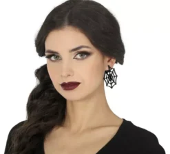 Orecchini a forma di ragnatela nera da 5 cm