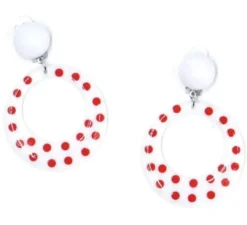 Orecchini Sevillana Hoop bianchi con pois rossi 6 cm