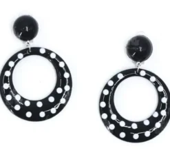 Orecchini Sevillana Hoop neri con pois bianchi 6 cm