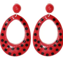 Orecchini Sevillana rossi con pois neri, 6 cm
