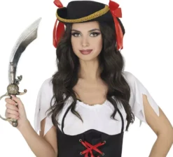 Pacchetto armi pirata: spada, pistola, cannocchiale e medaglia di plastica